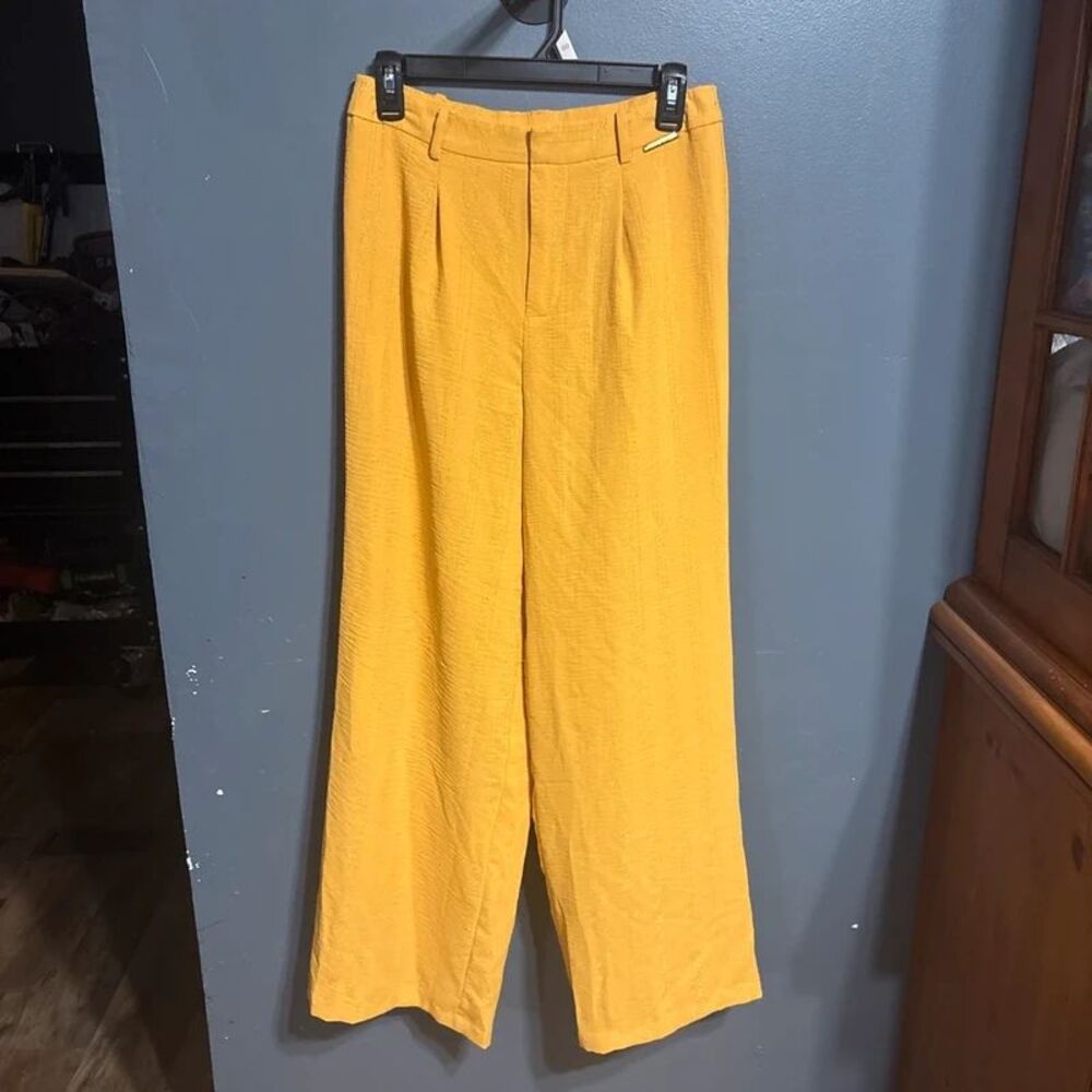 Adrienne vittadini mustard yellow gold striped wide leg pants